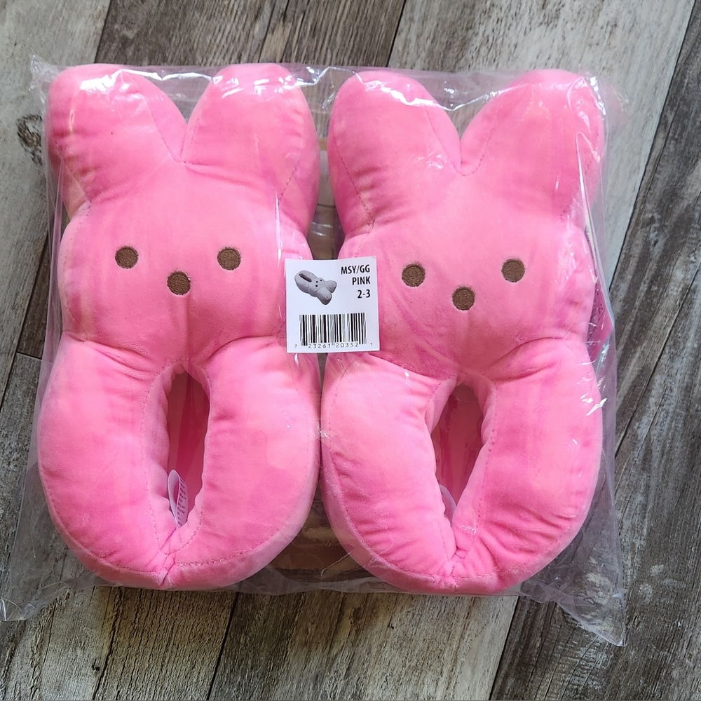 PEEPS Girls Pink Bunny Fleece Non Slip Slippers